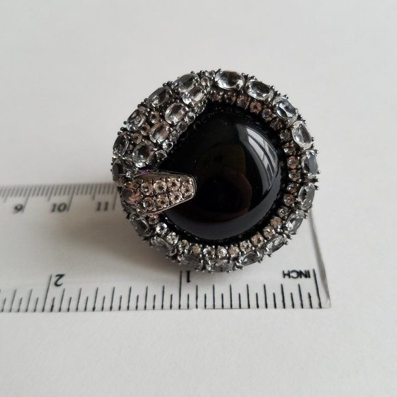 Women's Silver 925 Aquamarine Black Onyx Stingray Skin Snake Ring Size 8 - Picture 11 of 15